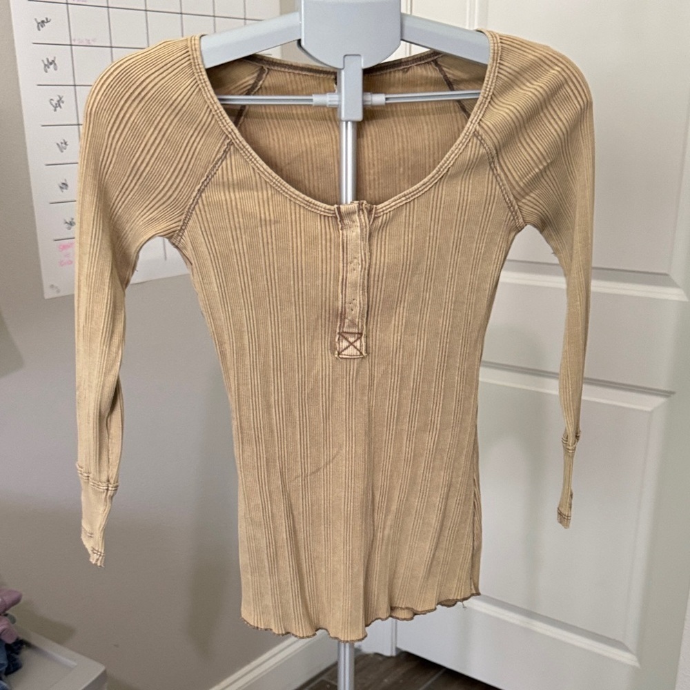 Free People Tan Ribbed Bodysuit